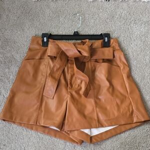 a new day Women's High Waist Brown Leather Shorts